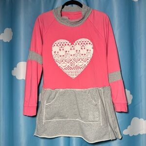 American Eagle Pink Heart Hoodie Tunic Gray Skirt Cozy Oversized AE Juniors XL